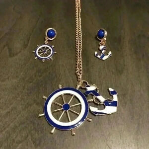 Anchor and wheel necklace and earrings set